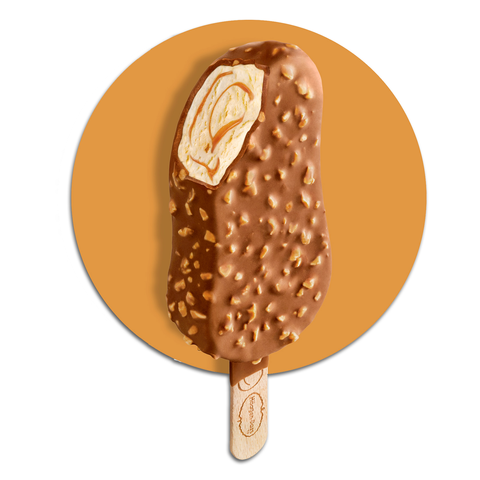 Haagen Dazs Salted Caramel Almond Stickbar with a bite taken out
